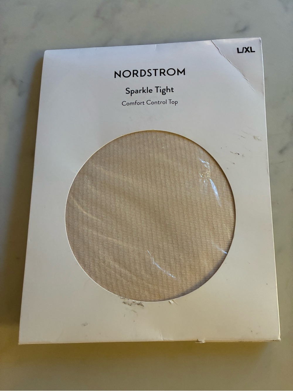 NWT Nordstrom Sparkle Tights Comfort Control Top Beige 
Size L/XL